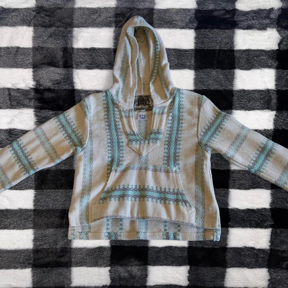 Original Señor Lopez Cropped V-Neck Hoodie Women's Small Baja Recycled Fabric